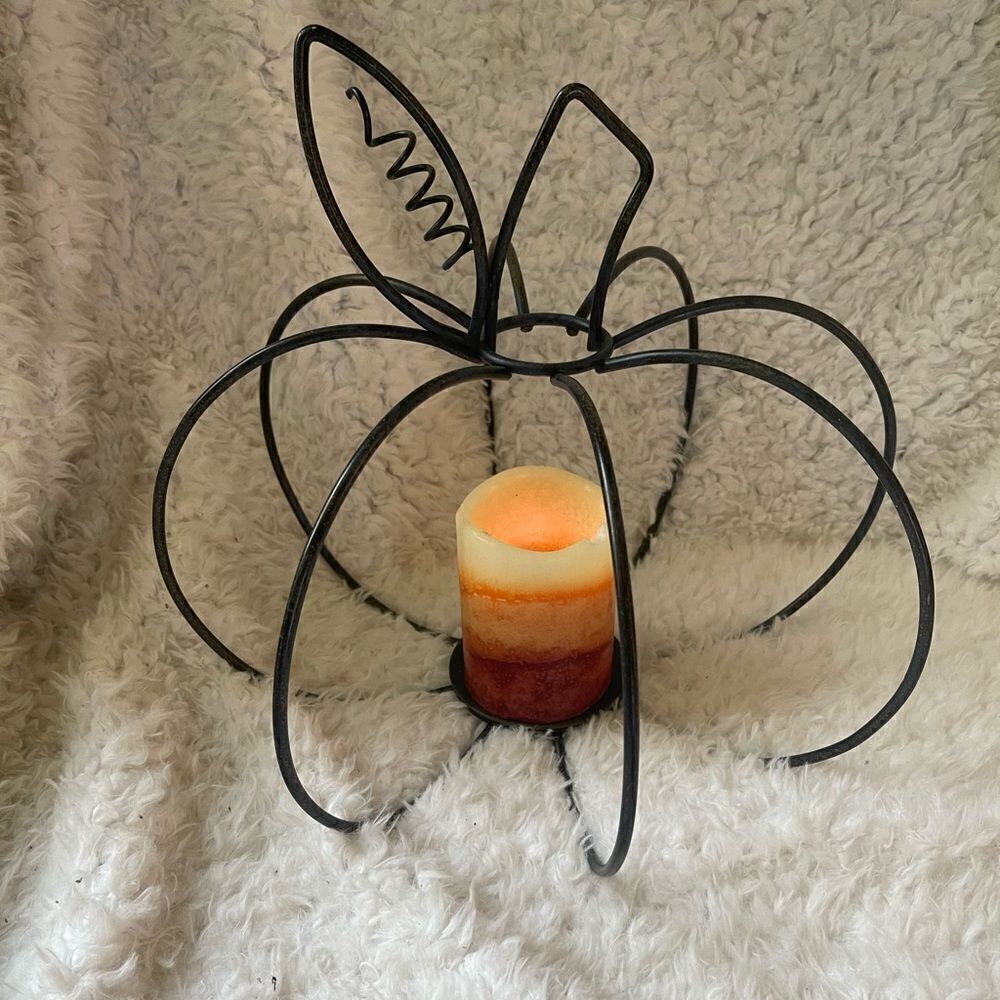 Wrought Iron Black Large Pumpkin fall decor candle holder ( candle not i…